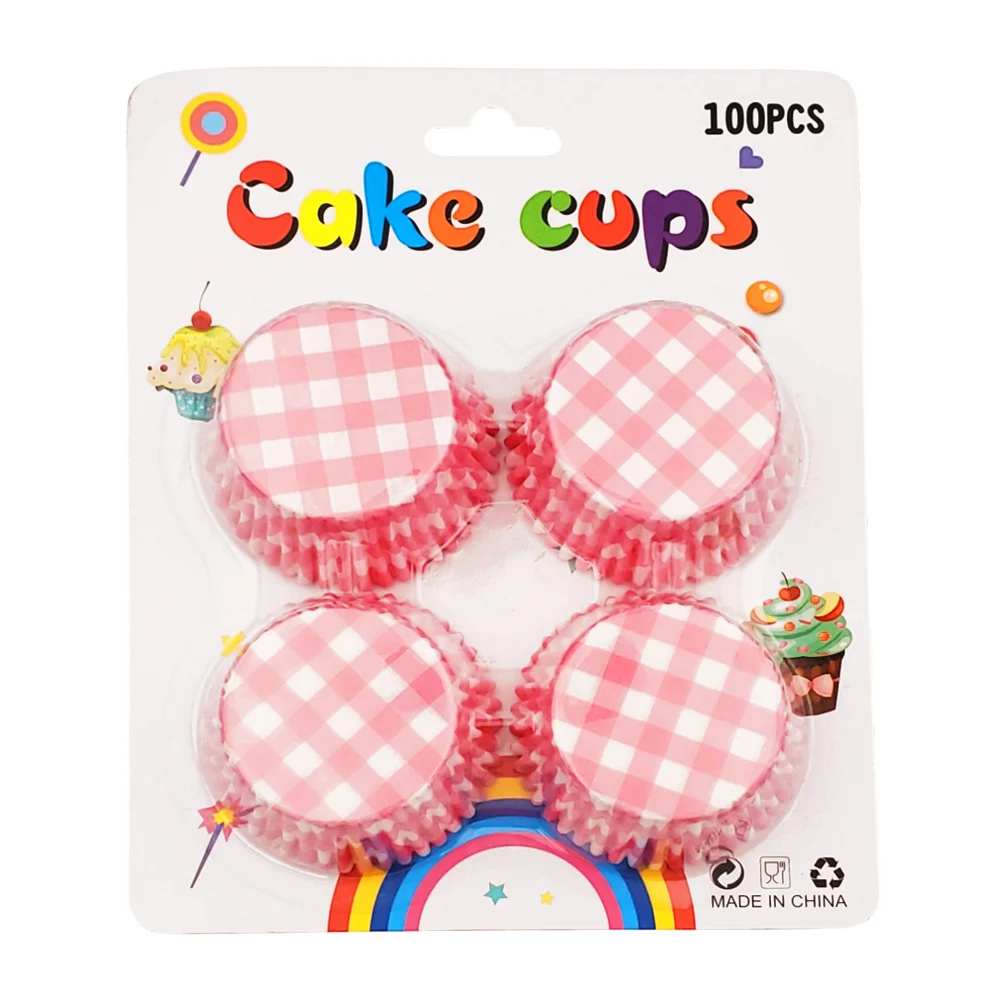 Paquete de 100 bases para cupcakes de diferentes medidas, con patrón de cuadros / cake cups / bz64