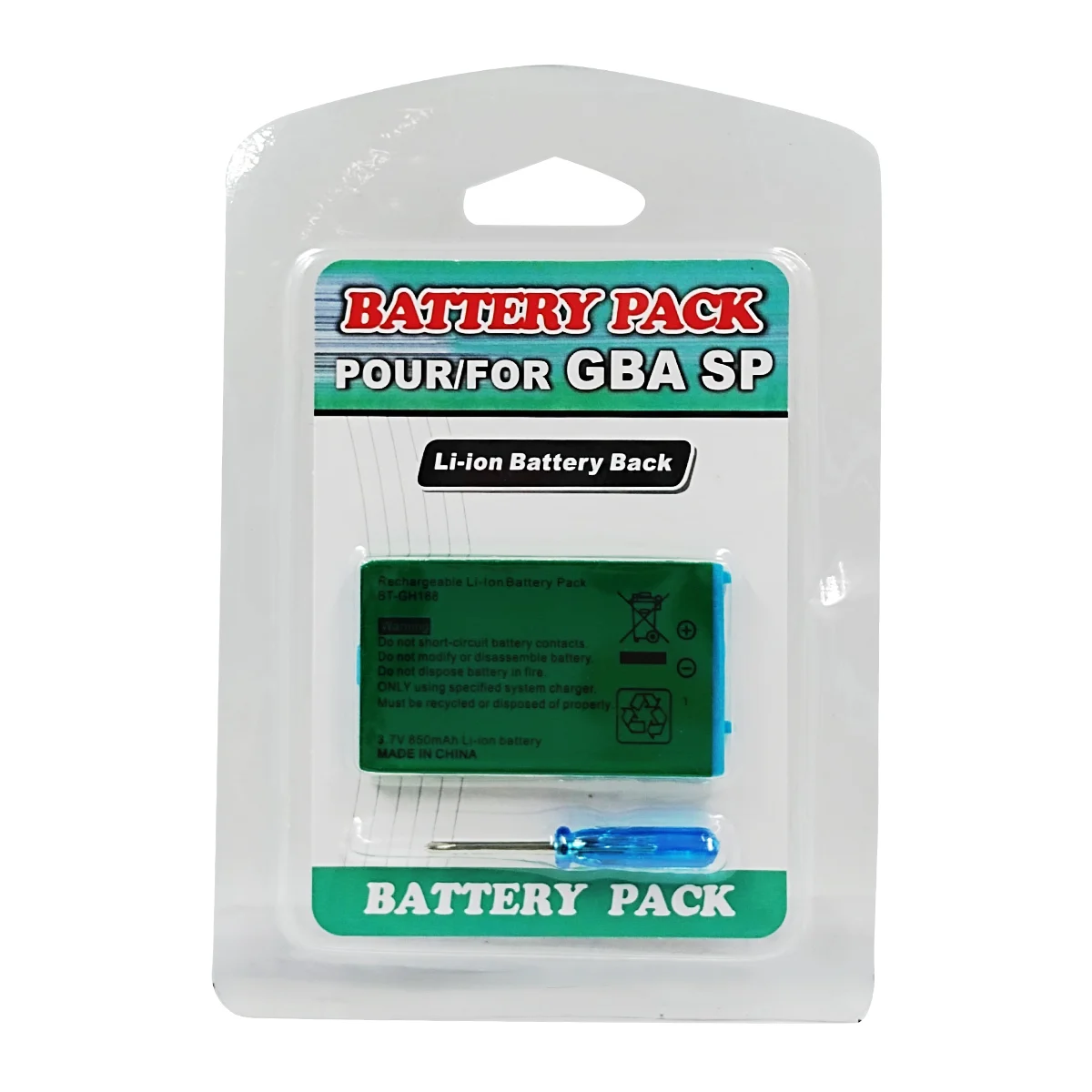 Paquete con batería li-ion de 3.7v 850mah compatible con game boy advance sp y mini destornillador / battery pack / bt-gh188