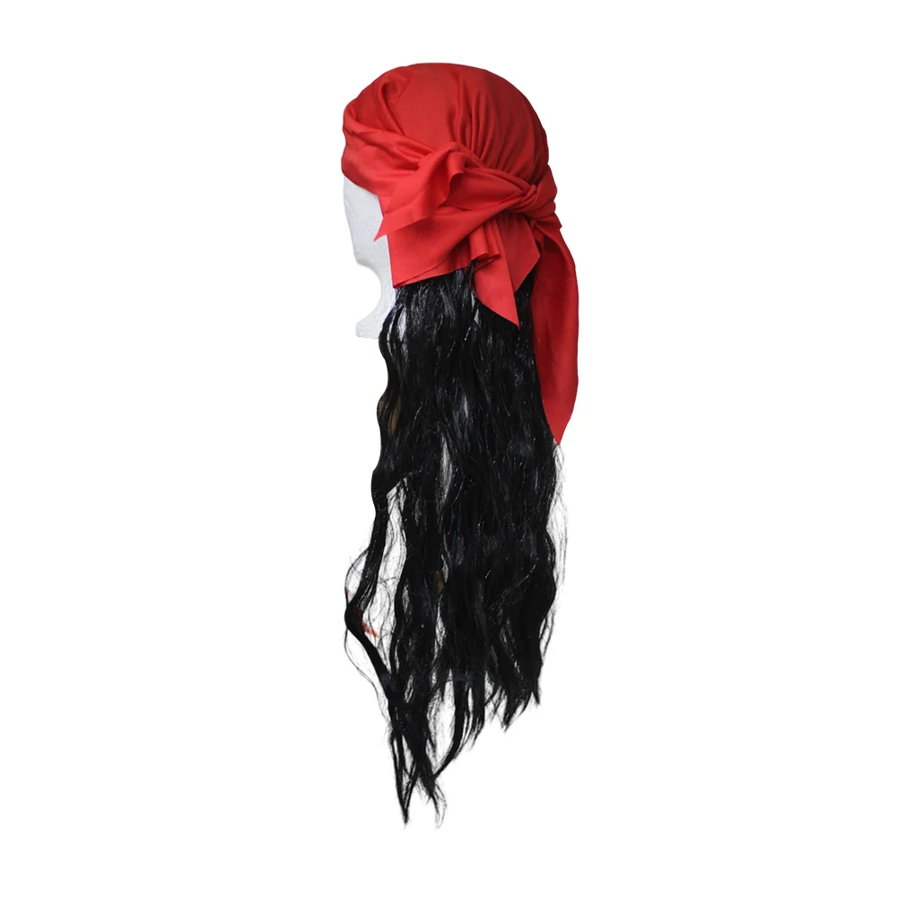 1pza Peluca pirata con cabello negro sintético y pañuelo rojo
