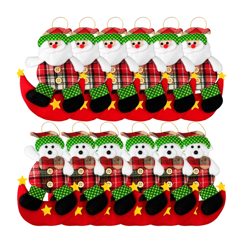 Paquete de 12 adornos colgantes navideños con diseño de santa claus y muñeco de nieve / bt-s2049