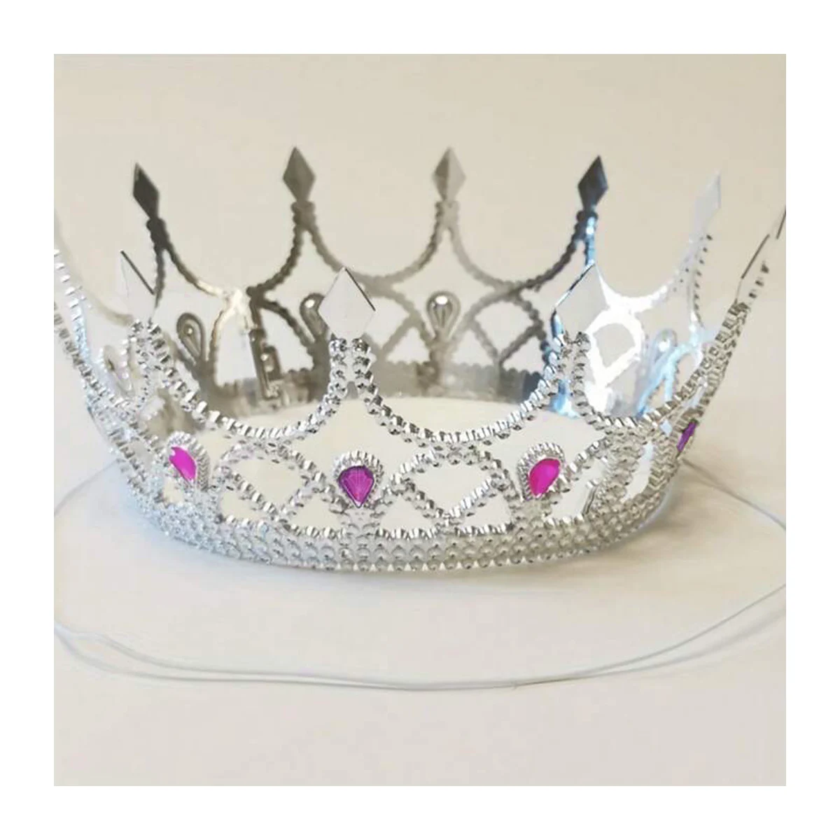 1pza Corona infantil grande de princesa o reina para disfraz con 12 picos de plástico efecto pedrería y forma de gotas, variedad de colores / bt-950