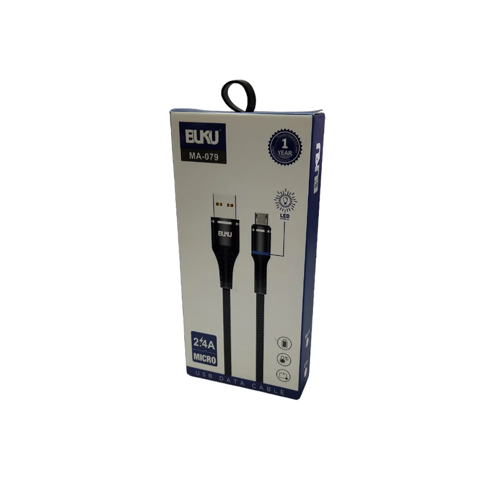 Cable usb buku de 1 metro con entrada v8 para transferencia de datos y carga 2.4a, variedad de colores / ma-079