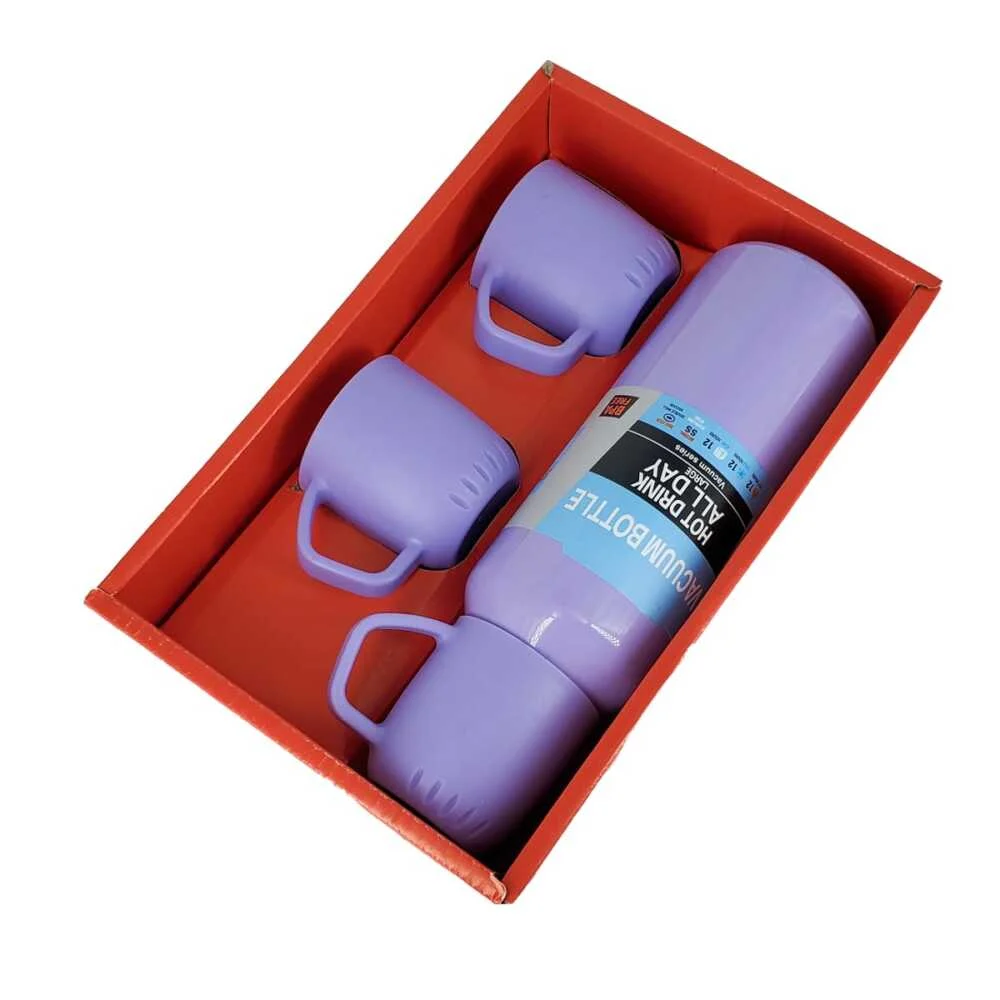 Termo liso de acero inoxidable con capacidad de 500ml y 3 tazas de plástico, variedad de colores / vacuum flask set / bwb-5050