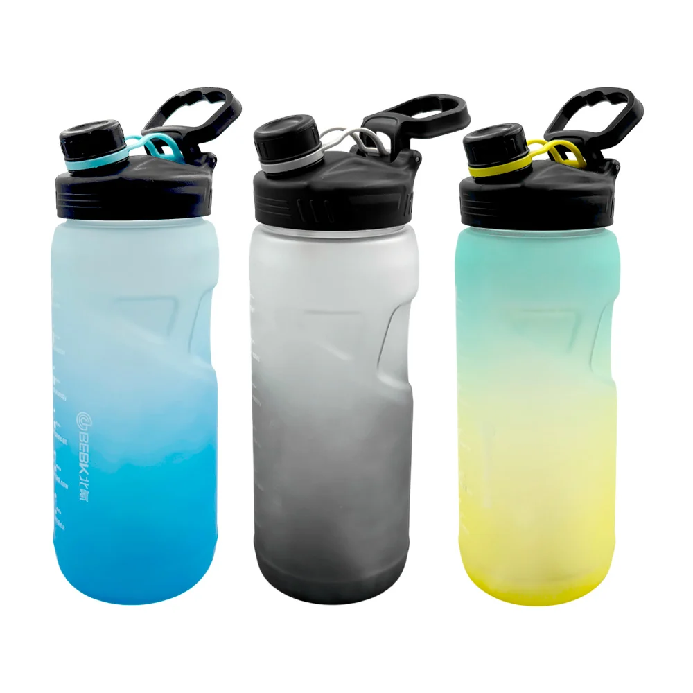 Botella de plástico para el agua, motivacional, bicolor, cierre hermético, popote y asa, variedad de colores / bz629 / bebk