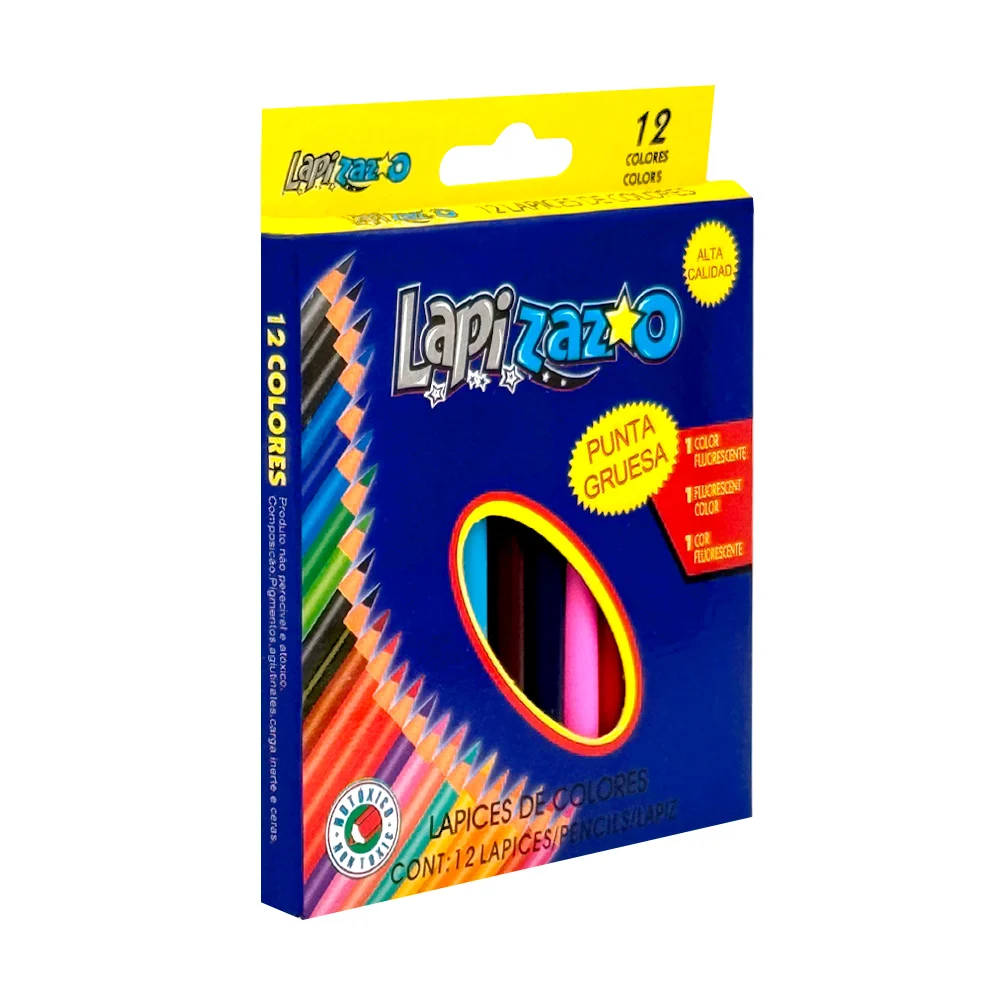 1pza Caja de 12 lápices de colores, con cuerpo de madera, pequeños, variedad de colores / lapi zazo / lapizazo / 998-16