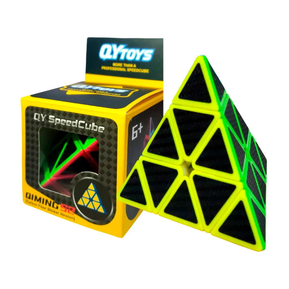 Cubo rubik triangular en color negro con franjas de colores neón, 9.5cm / qy speed cube / eqy672