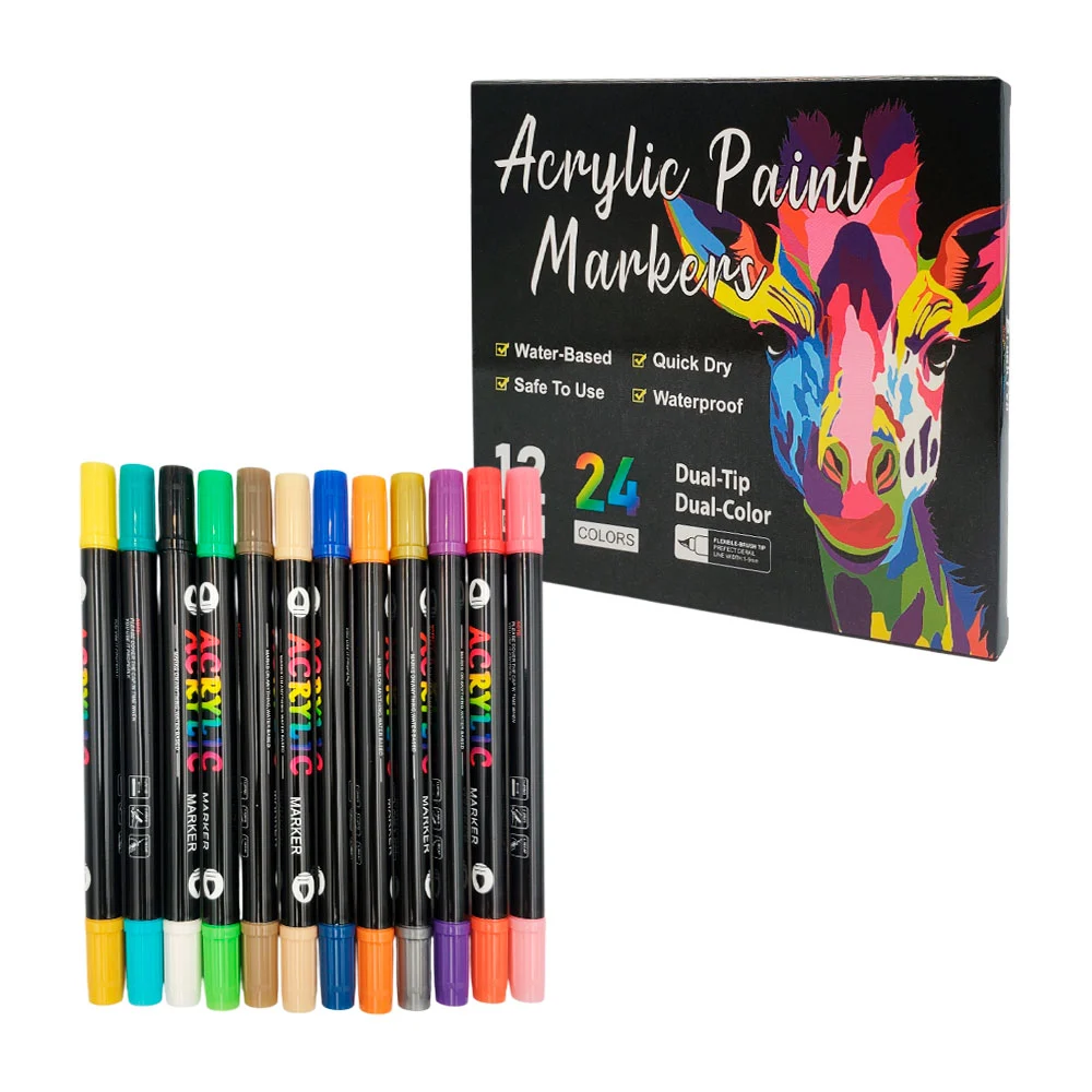 Paquete con 12 plumones acrílicos de colores con punta doble / acrylic paint markers / c369-1020