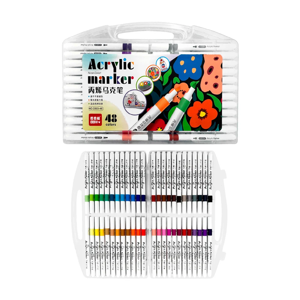 Estuche con 48 plumones acrílicos de colores / acrylic marker / 3303-48