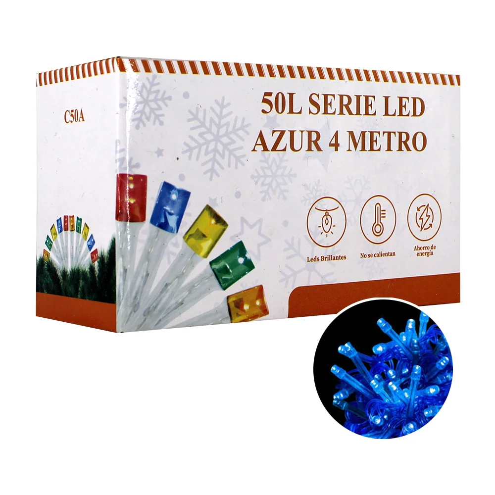 Serie de cable transparente, 4 metros con 50 luces led de color azul / c50a