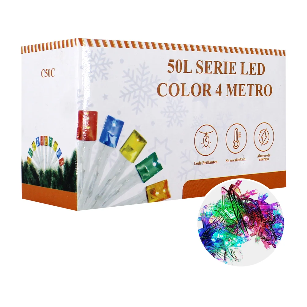 Serie de cable transparente, 4 metros con 50 luces led de tono multicolor / c50c