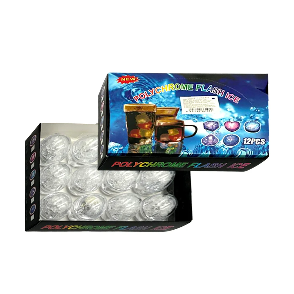 Caja con 12 cubos de hielo, redondos, con luz led RGB / polychrome flash ice / c6195