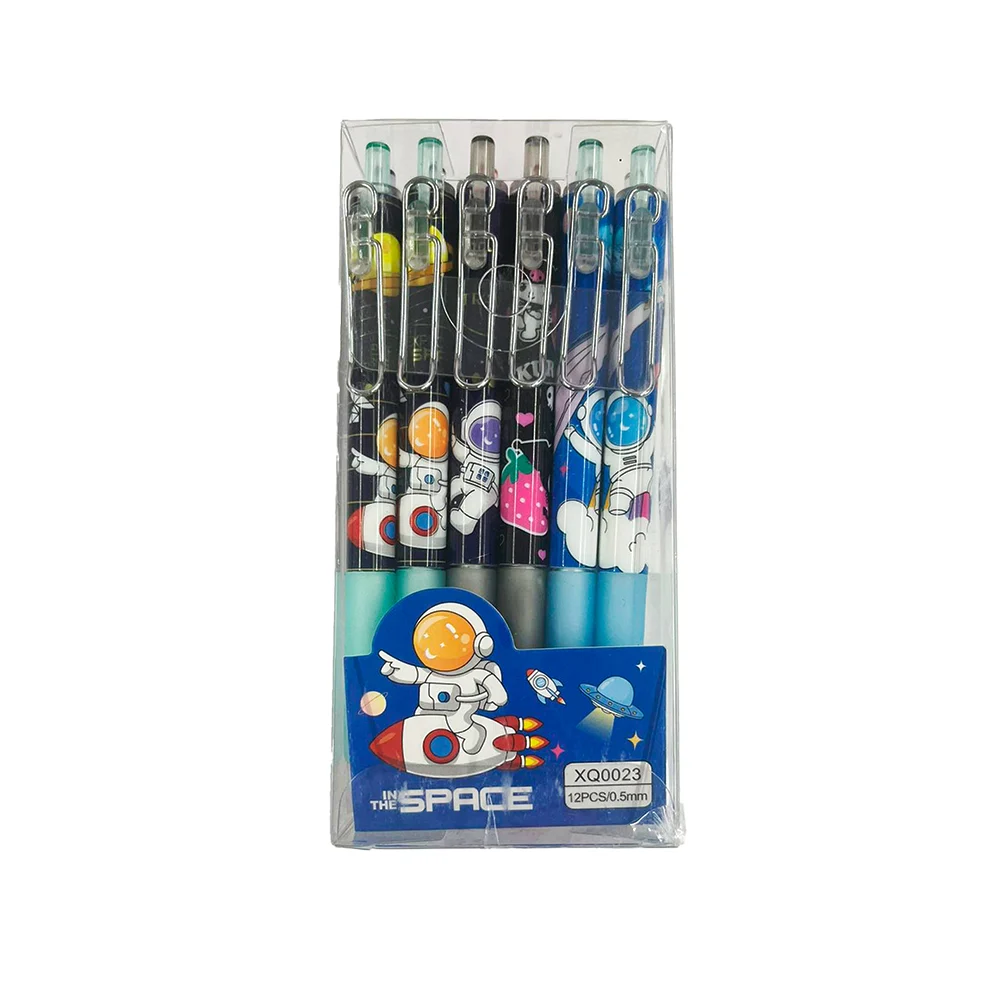 Caja de 12 plumas bolígrafos retráctiles con diseño de astronauta y punta de 0.5mm / c241-057-3