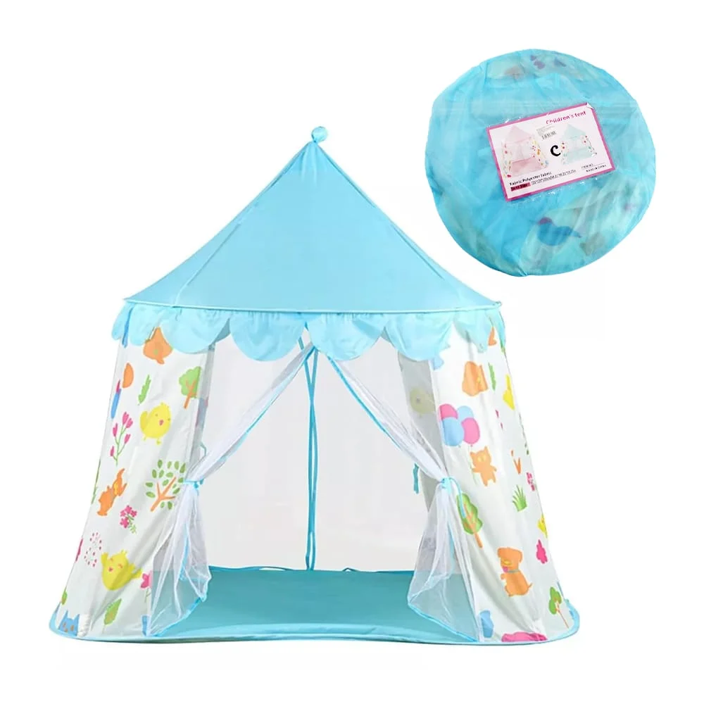 Tienda casa de campaña infantil con diseño de castillo con estampado de flores y animales, 125x125x135cm / 49.21×49.53×49.15in / cam2
