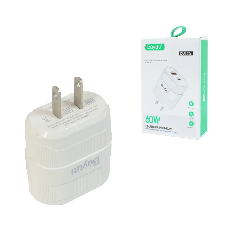 Cubo cargador Buytiti de carga rápida con puerto usb-c y usb, 60w / car-706
