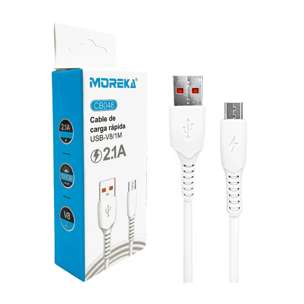 Cable cargador moreka de carga rápida 2.1a de usb 2.0 a tipo v8, variedad de usos / cb048