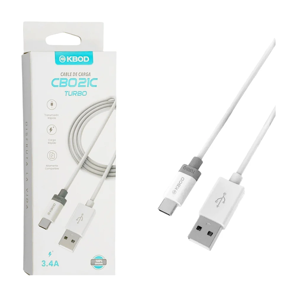 1pza Cable de carga kbod, turbo, con entrada usb a tipo c, variedad de usos / 3.4a / cbo21c / 1m