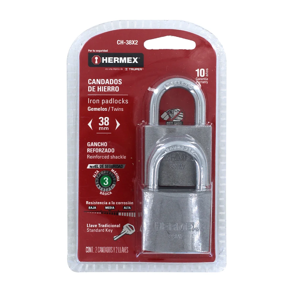 Paquete de 2 candados de hierro con gancho reforzado de 38mm / 43321
