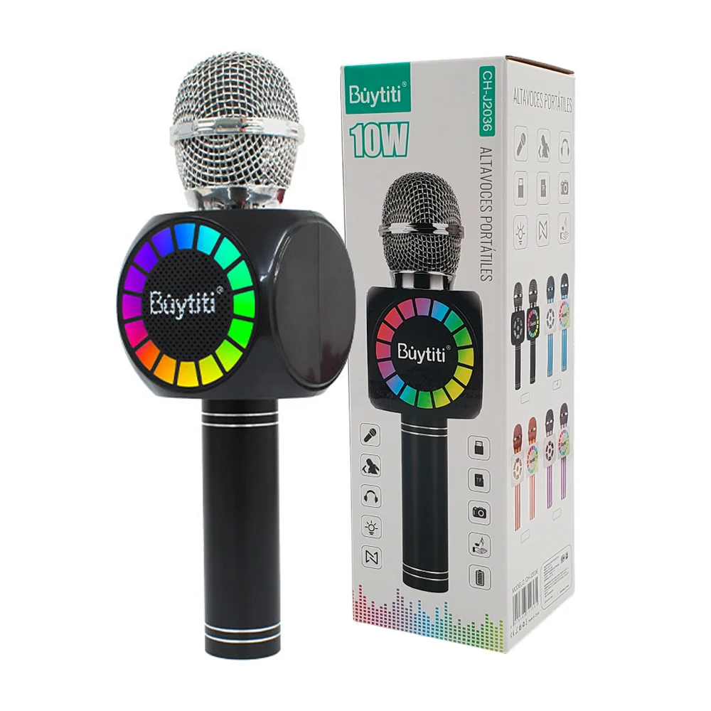 Micrófono bocina bluetooth buytiti con luz rgb y puerto usb para karaoke, 10w, variedad de colores / ch-j2036