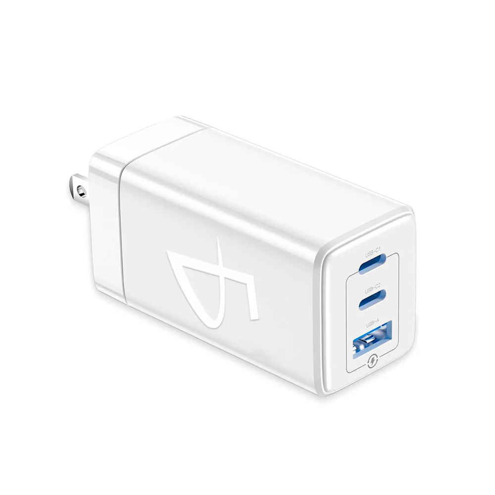 Cubo cargador 3 en 1 con 2 puertos usb-c y usb de 65 watts, variedad de colores