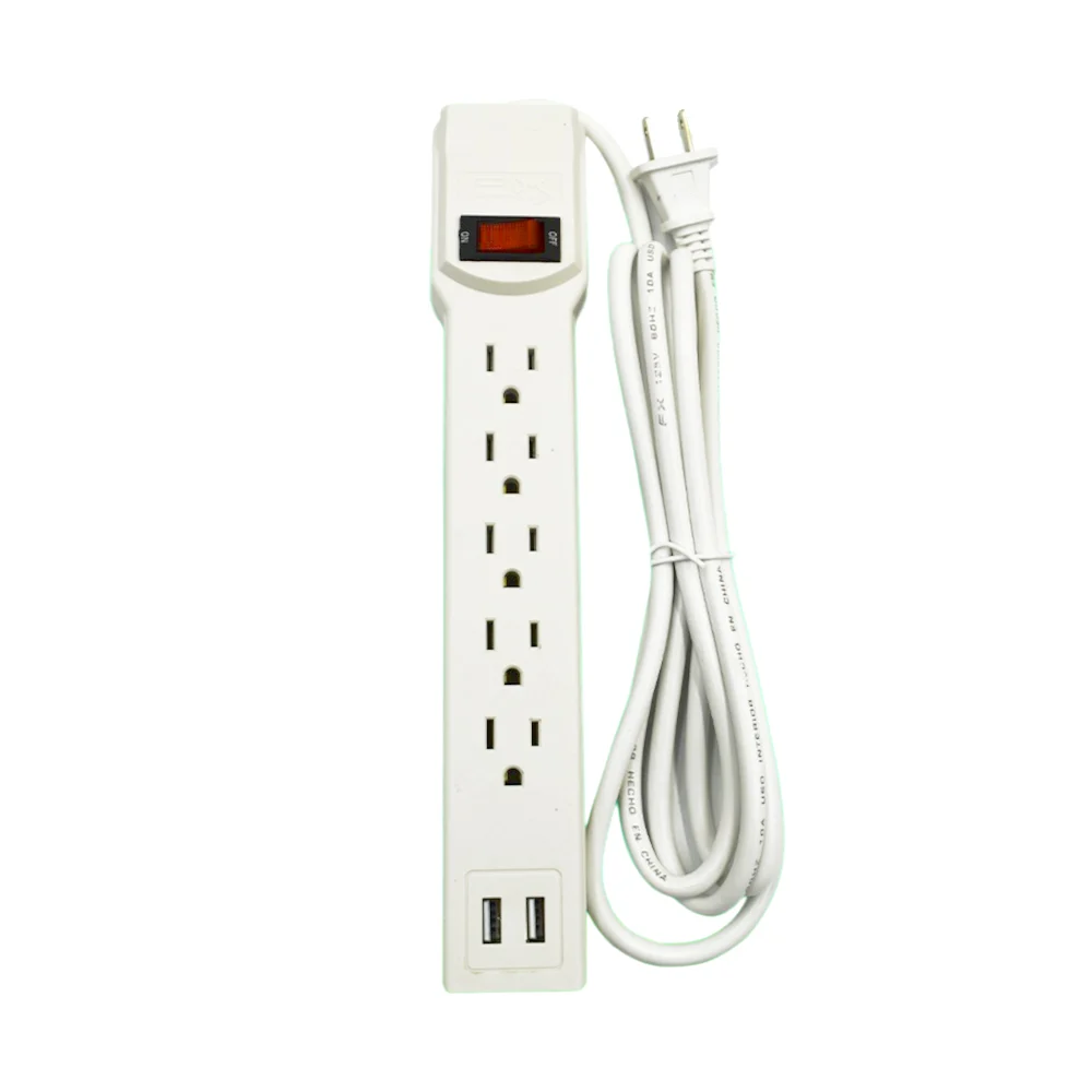 Barra multicontacto fx con 5 tomacorrientes + 2 puertos usb e interruptor / cha-01u