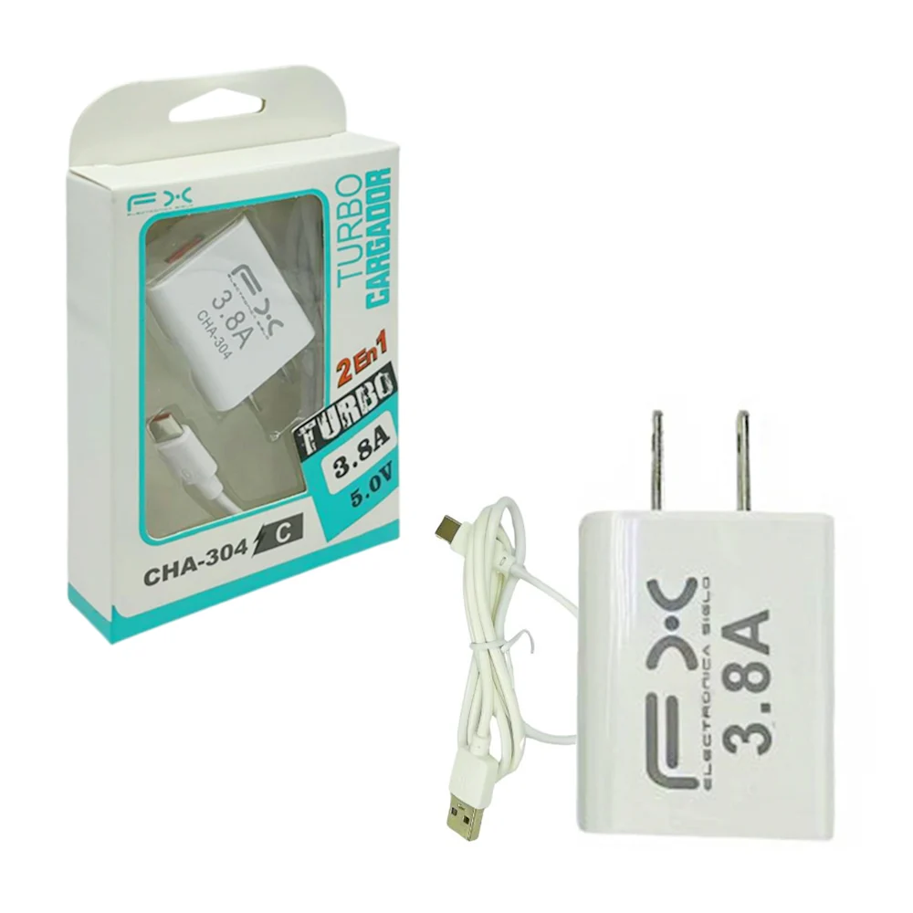 Combo cargador con cubo 3.8a y cable con entrada tipo c / cha-304
