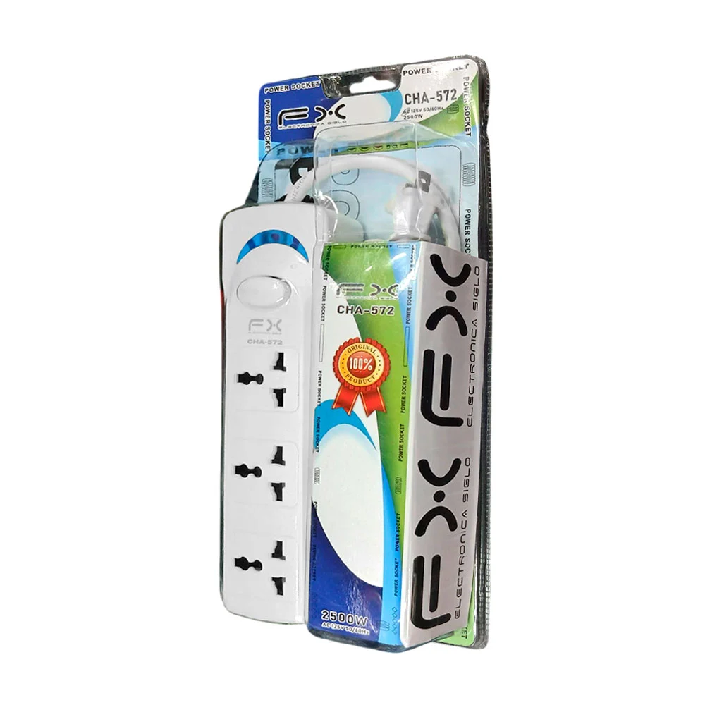 Barra multicontacto fx con 3 tomacorrientes e interruptor / cha-572