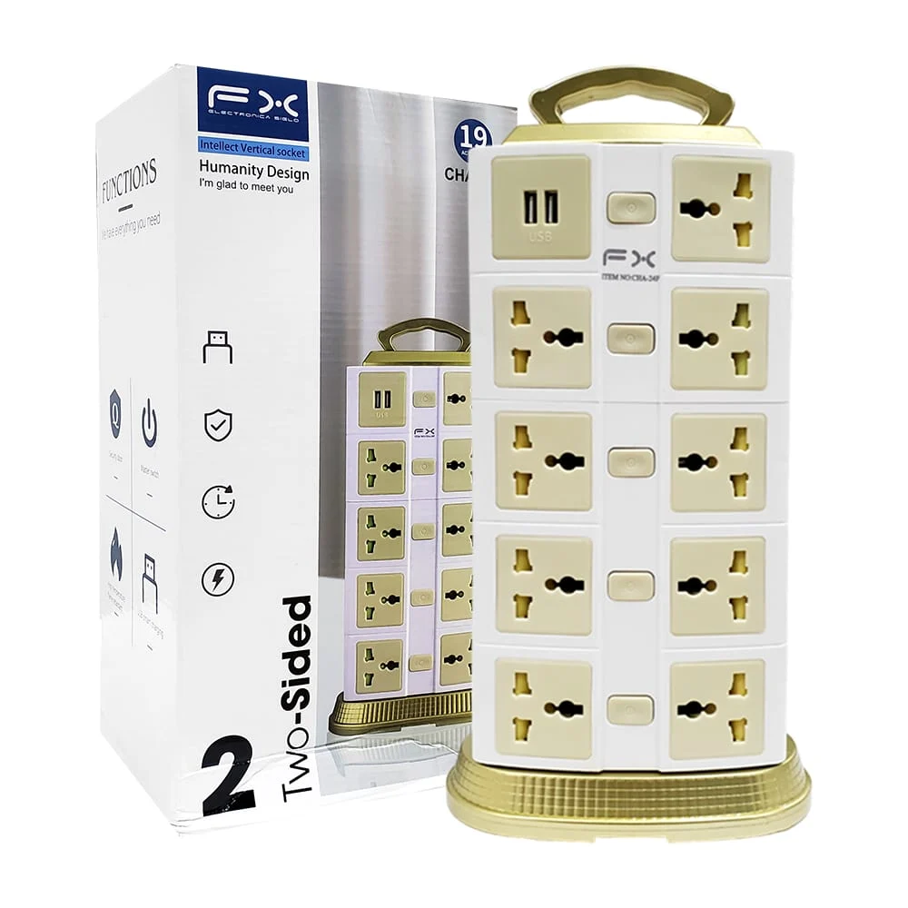 Torre multicontacto rectangular con 19 entradas trifásicas y 2 puertos usb, 2500w / fx / cha-24f