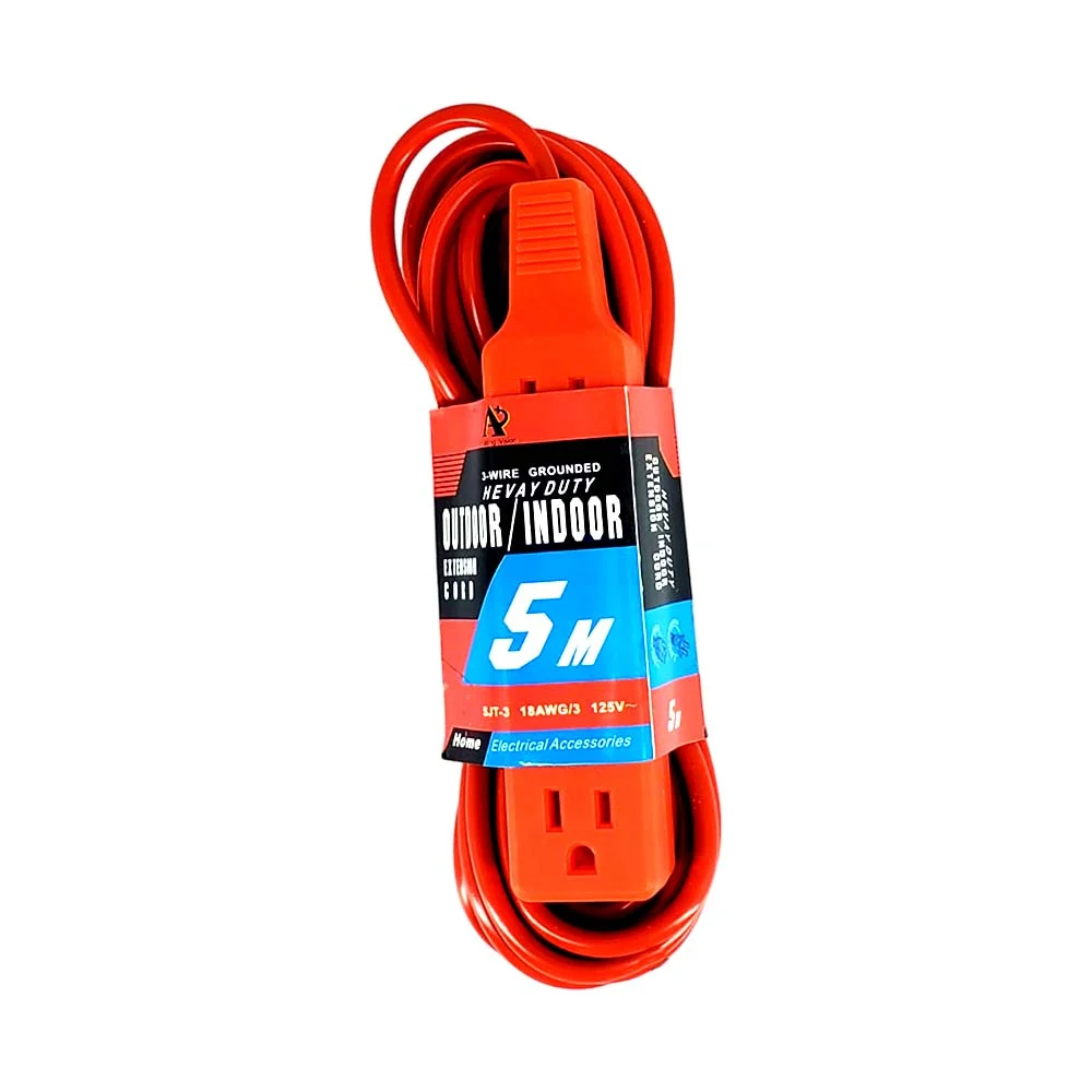 Extensión naranja outdoor indoor de uso rudo 5m con barra multicontactos de 4 puertos tomacorriente / 18awg / sjt-3