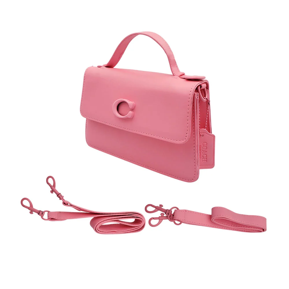 Bolsa de mano rectangular lisa con 2 compartimientos + placa de letra c y correa, variedad de colores / coh