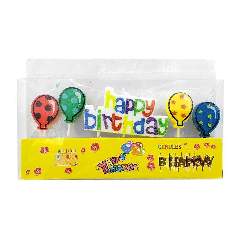 Paquete vela con frase happy birthday y 4 velas con forma de globo / candles / cp-05