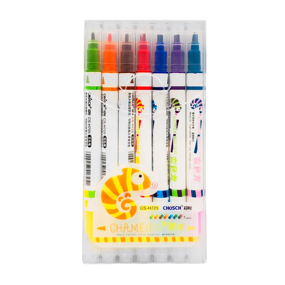 Paquete con 7 plumones de colores con punta doble / chameleon / cs-h725