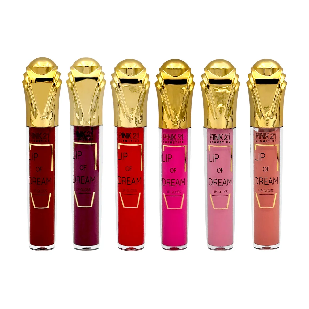 1pza brillo labial – lip gloss con aplicador diseño dorado, 5ml, variedad de tonos / cs2855 / lip of dream / pink 21