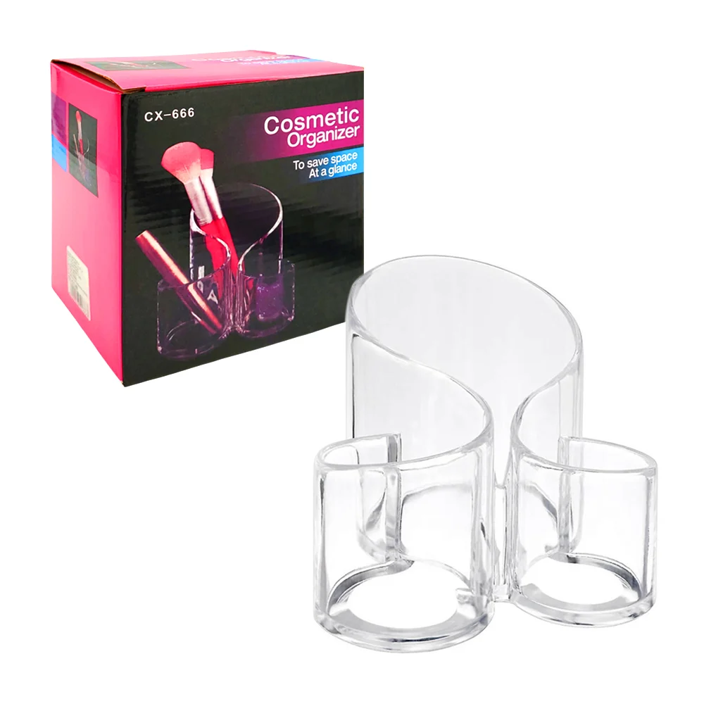 Organizador redondo - circular transparente con 3 espacios para organizar maquillaje / cosmetic organizer / cx-666 / organizador brochas
