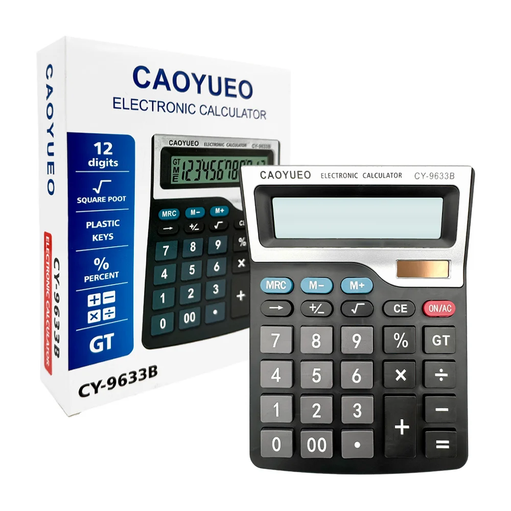 Calculadora eléctrica grande bicolor de 12 dígitos, con función a pilas aa y pequeño panel solar, variedad de funciones / caoyueo / cy-9633b