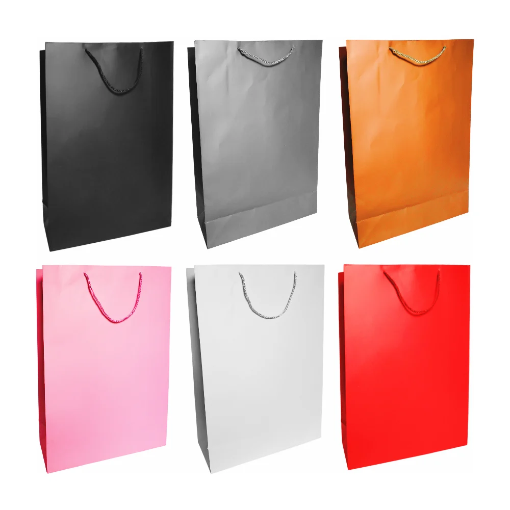 Bolsa jumbo de papel cartón para regalo con diseño liso 42x31x12cm, variedad de colores / d2581