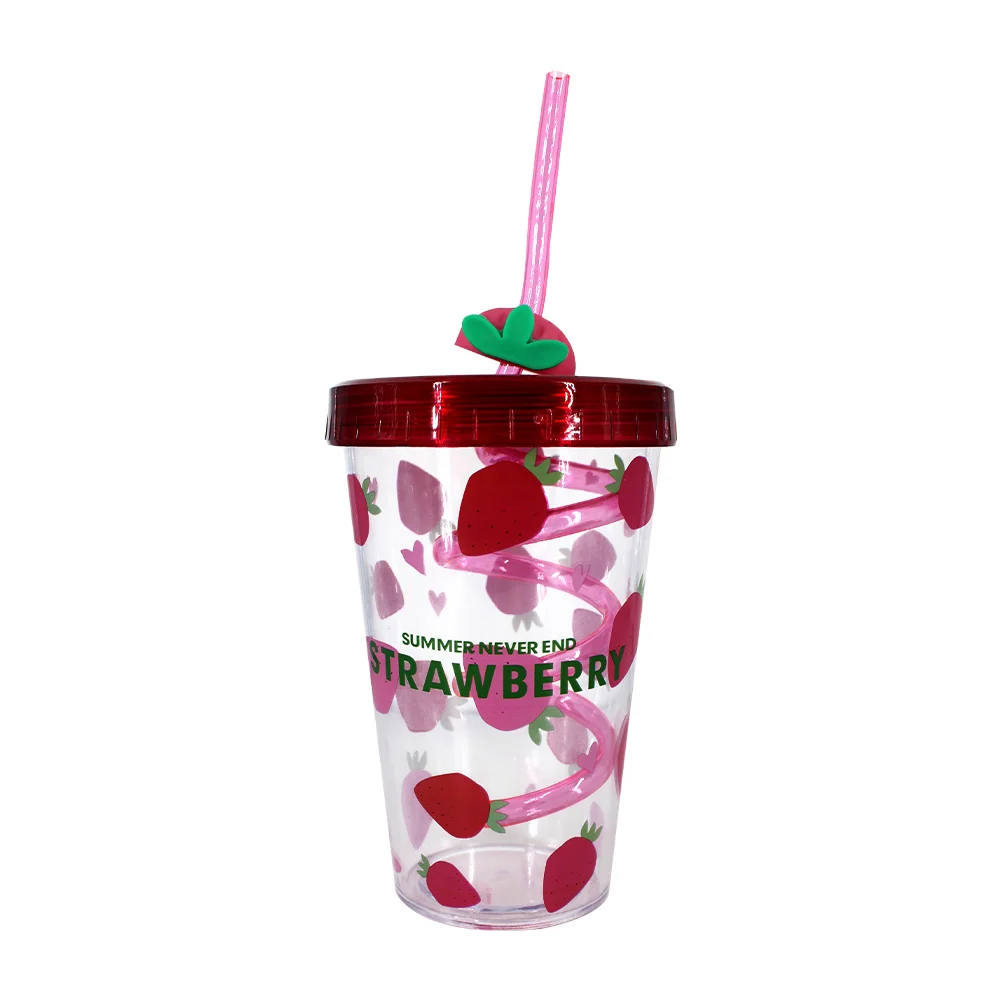 Vaso de acrílico con tapa + popote con diseño de espiral, 380ml, variedad de diseños / dc1001