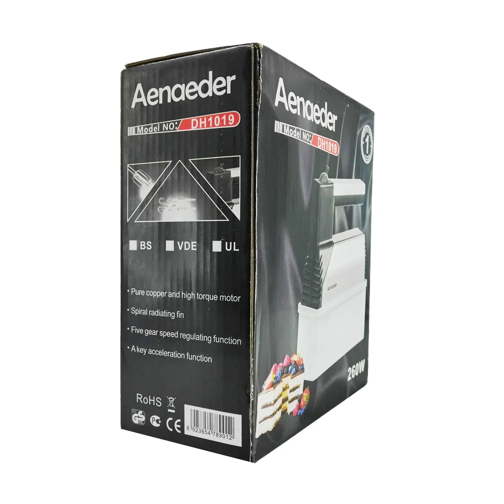 Batidora de mano eléctrica con 5 velocidades, aspas intercambiables y recipiente cuadrado 260w / aenaeder / dh1019