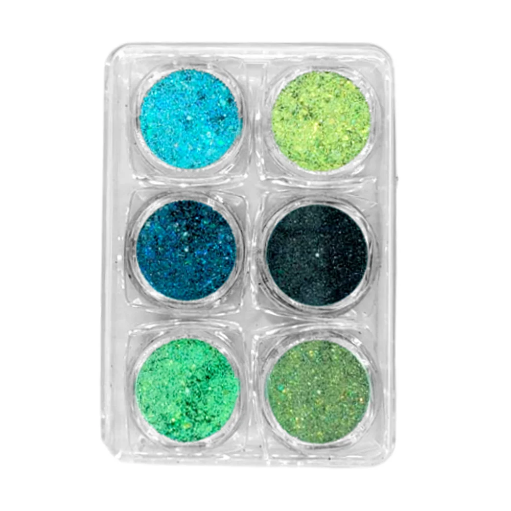 Paquete con 6 mini frascos de glitter para decoración de uñas, variedad de colores / sealed for your protection / dj005-f