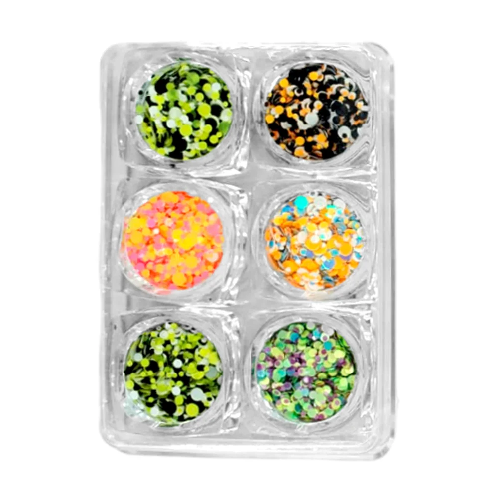 Paquete con 6 mini frascos de lentejuelas decorativas para uñas, variedad de colores / dj006-f