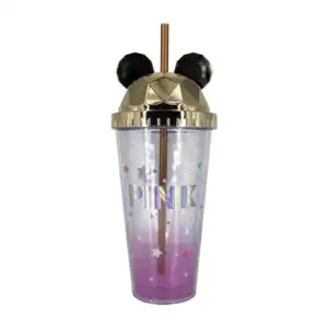 Vaso de acrílico + tapa con diseño de orejitas y popote, variedad de …
