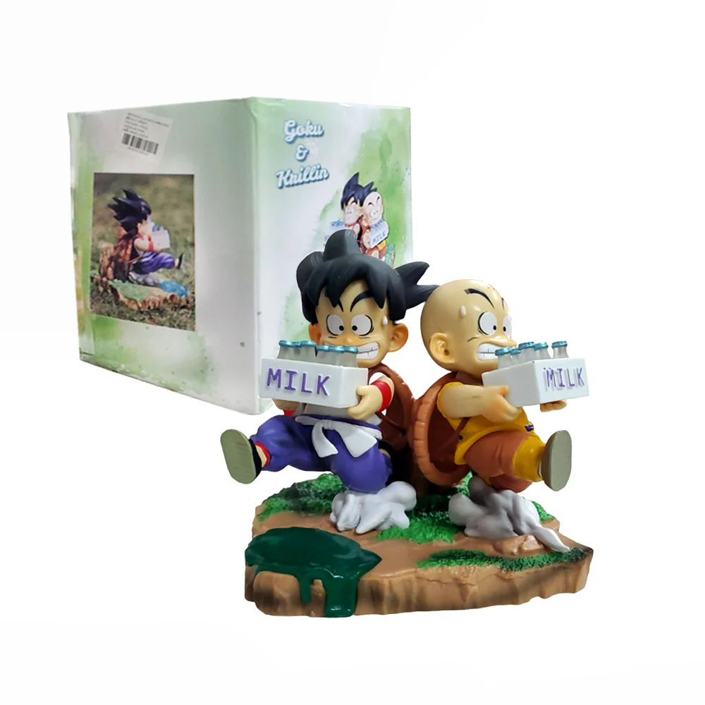 Figura coleccionable dragon ball-goku y krillin repartiendo leche, 15x16cm / dm4201
