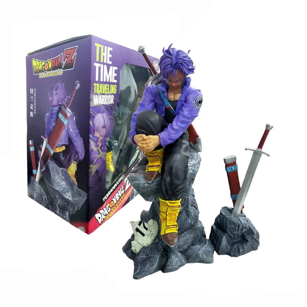 Figura coleccionable dragon ball-trunks del futuro sentado en unas rocas + accesorios, 30cm / dm5220