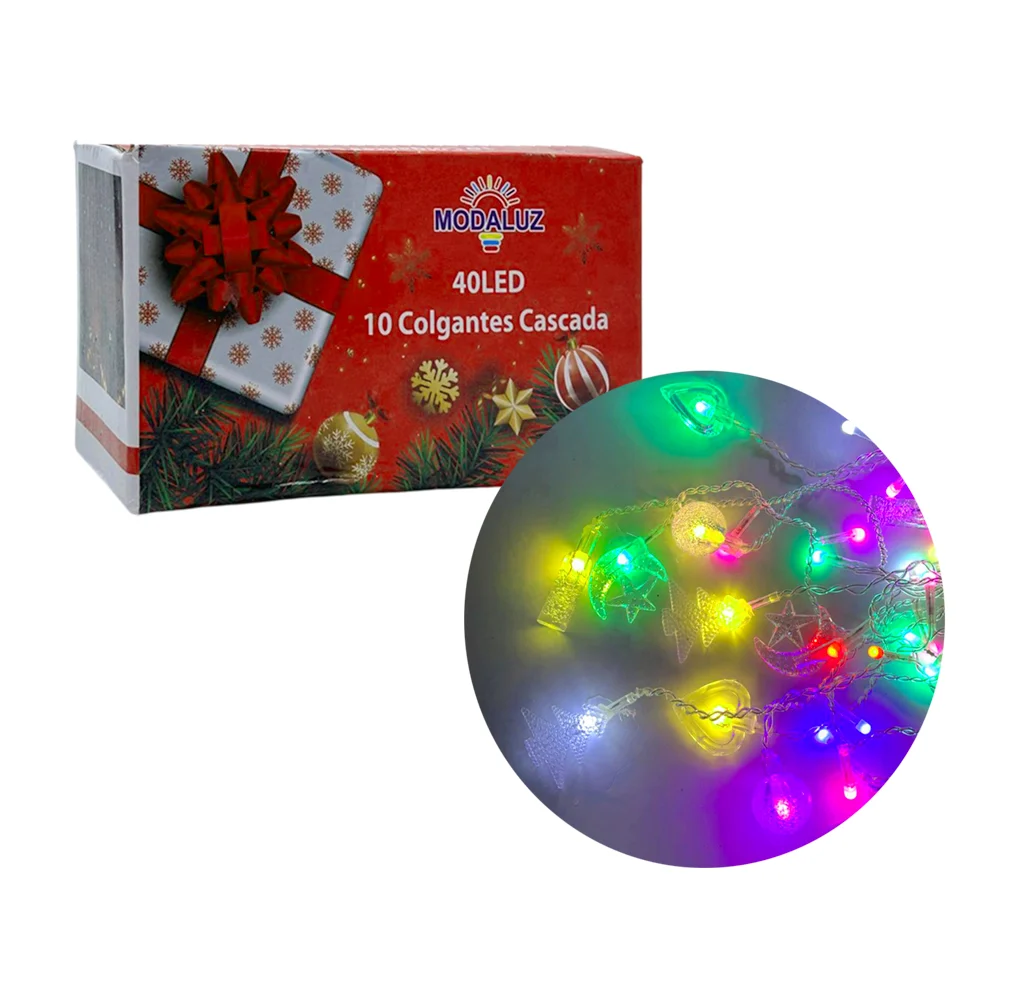 Serie de cable transparente con diseño de cascada + 10 figuras colgantes de luz multicolor, 3m / moda luz / dml8745
