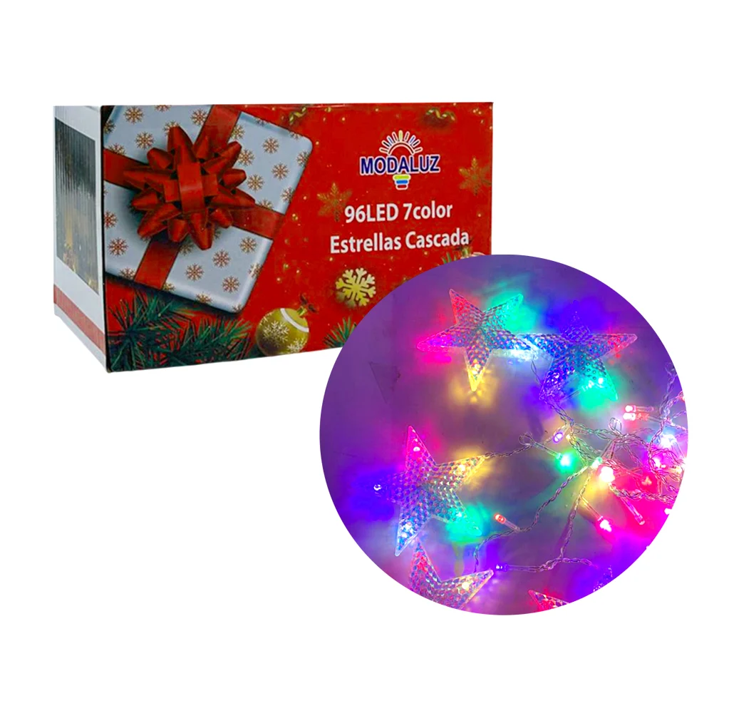 Serie de cable transparente con luz rgb, diseño tipo cascada + 5 colgantes en forma de estrellas tornasol / moda luz / dml8752