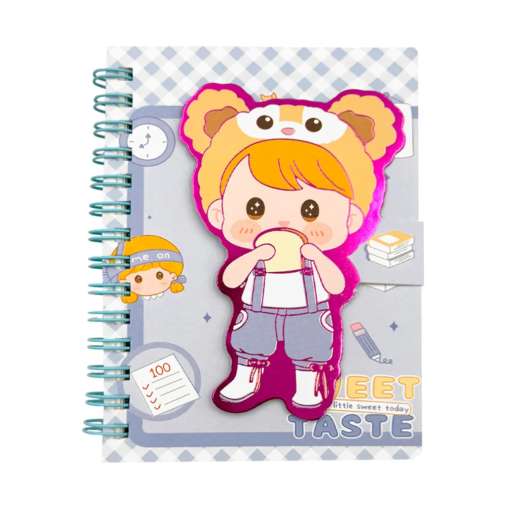 Mini libreta con espiral doble metálico, broche de velcro y estampado kawaii
