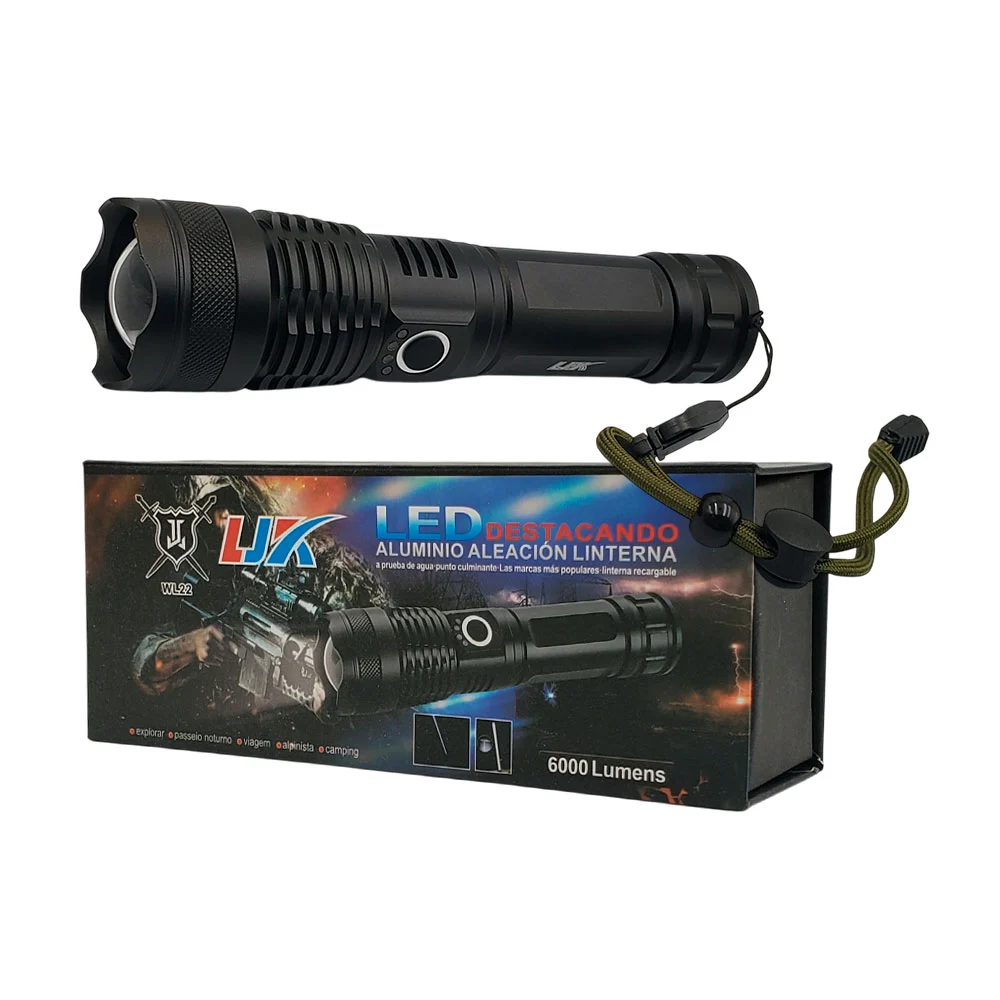 1pza Linterna de mano portátil, con asa agarradera, batería recargable y varios modos de iluminación, variedad de usos / 6000 lumens / wl22