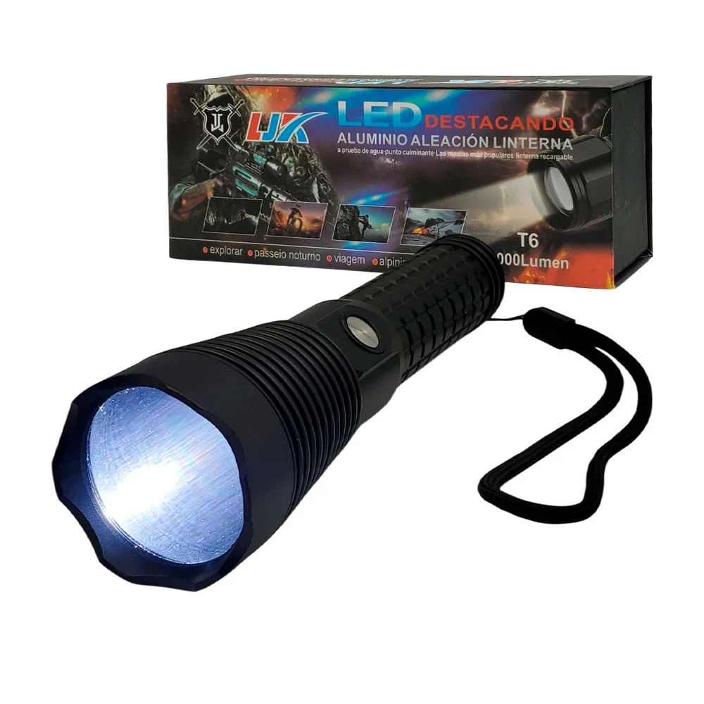 1pza Linterna de mano recargable, con asa agarradera y modos variables de iluminación / t6 / 3000lumen