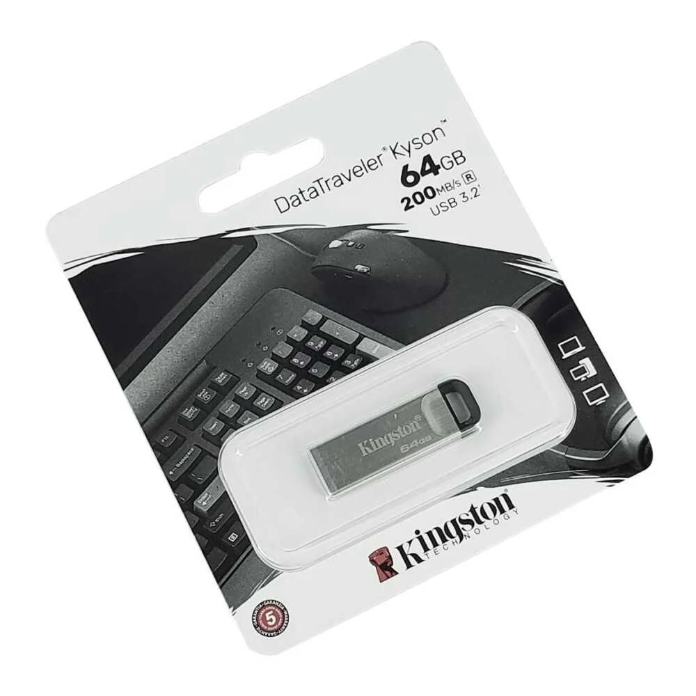 Memoria flash Kingston de 64gb con usb 3.2 de gen 1 metálica / data traveler kyson / dtkn/64gb