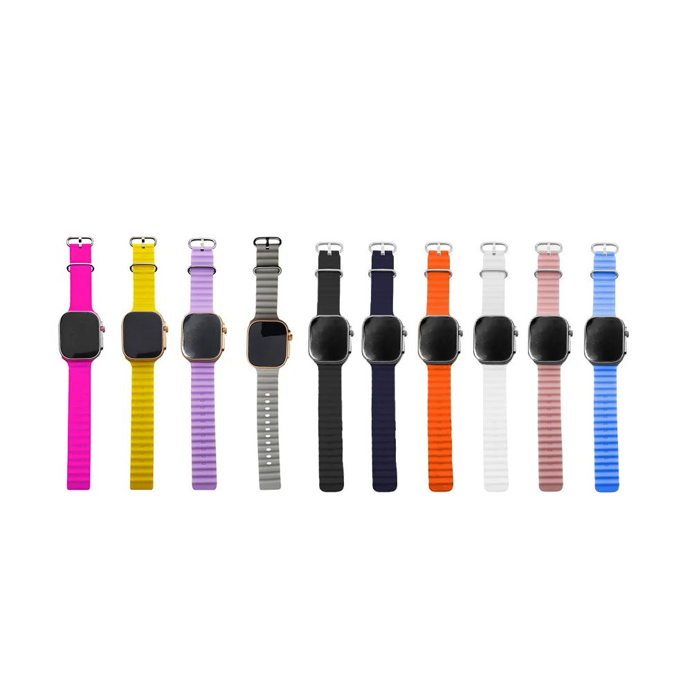 Reloj pulsera digital con pantalla cuadrada y correas de plástico onduladas, pantalla de 3.5x4cm o 4.7x4cm, variedad de colores / dzb-2701 / dzb-2702