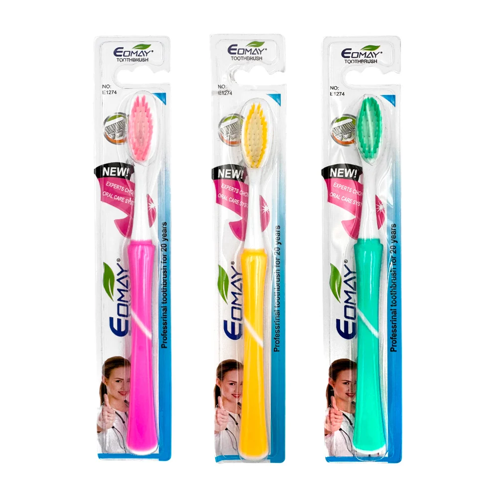 Cepillo dental para adulto con mango de plástico y cerdas bicolor en forma ovalada, variedad de colores / eomay / e1274